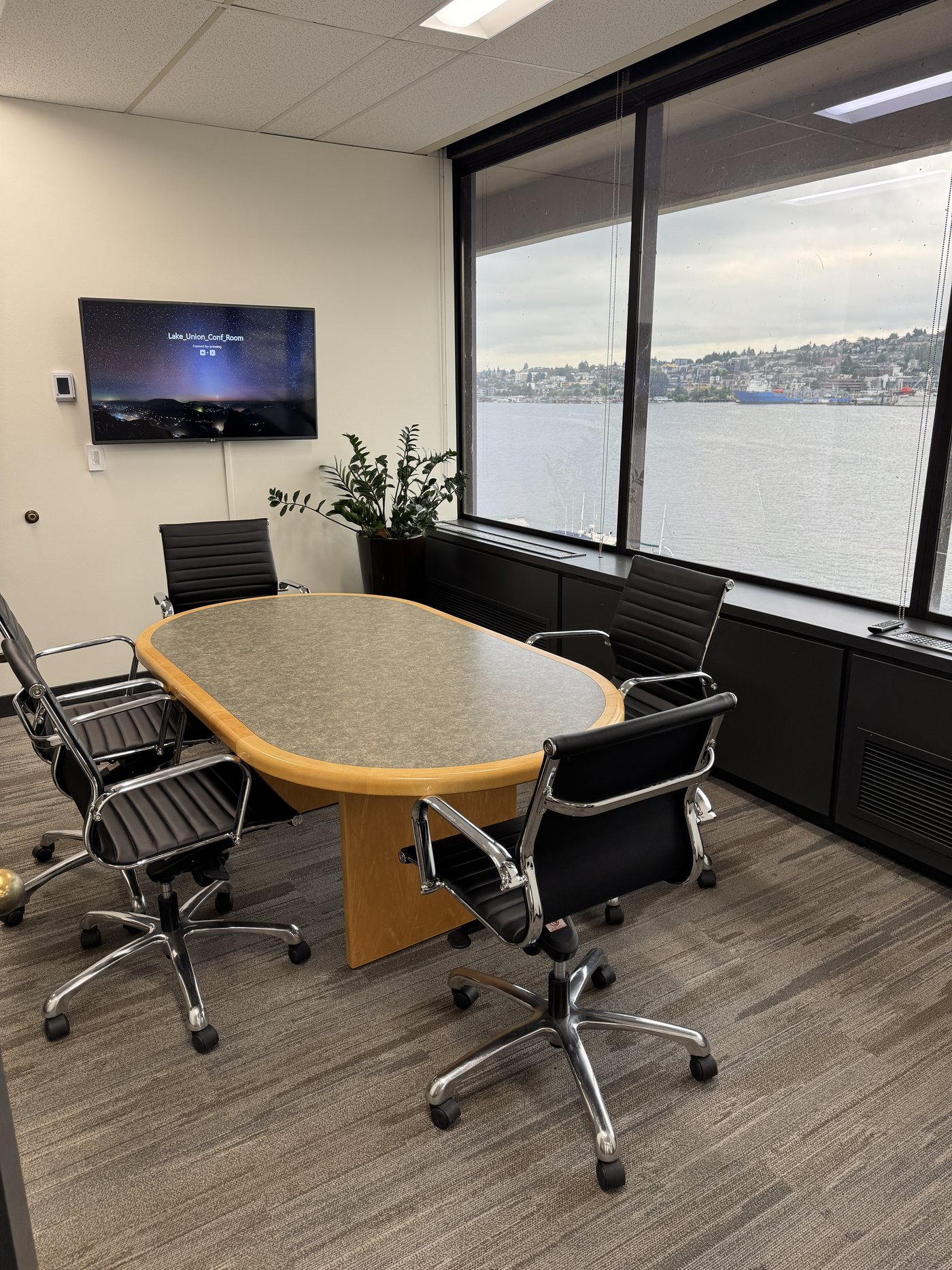 A conference room at the Lake Union office looking out over the water