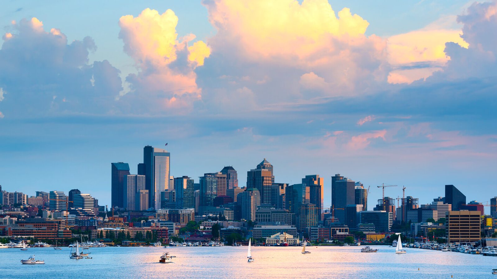 The Seattle skyline seen across Lake Union